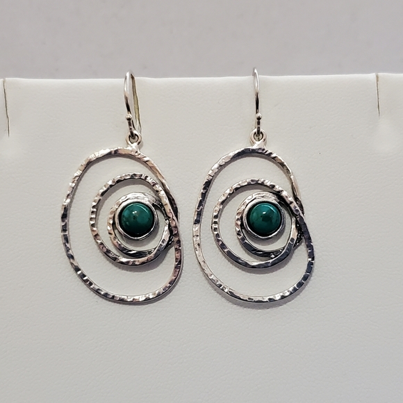 Sterling Silver Turquoise Modern Dangle Earrings YAM Artisan-Created - Picture 1 of 10